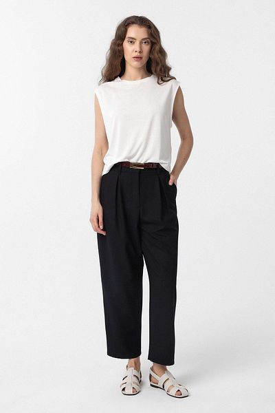 Antioch Black Pleated Soft Ankle Length Women's Trousers