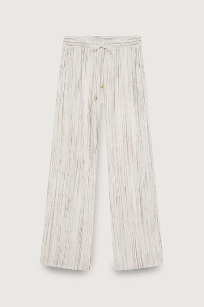 Quzu Beaded Rope Tied Textured Trousers Stone