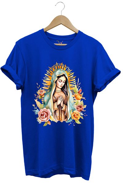 WİDİ Πολύχρωμο μπλουζάκι Virgin Mary με στάμπα 100% βαμβακερό κανονική εφαρμογή Crew λαιμόκοψη