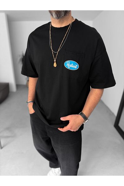 BYBASICMAN Black Resilient Ripped Detailed Oversize T-Shirt Jj-124