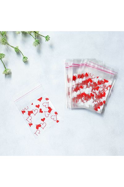 Bimotif Heart Patterned Banded Transparent Bag 10X15 cm (100 Pcs)