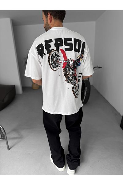 BYBASICMAN White R-Cross Printed Oversize T-Shirt Jj-203