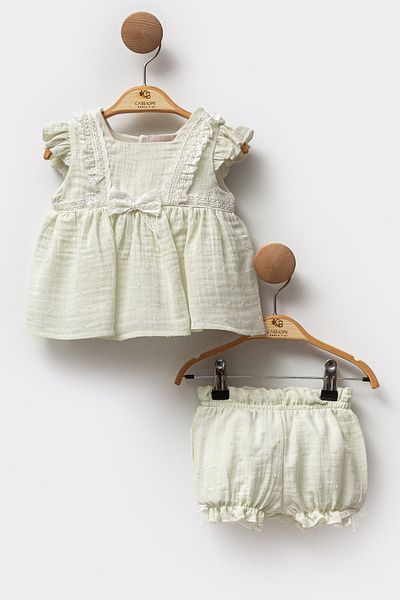 Cassiope Lacy Muslin Fabric 2-Piece Bottom Top Shorts Special Day Eid Baby Girl Suit
