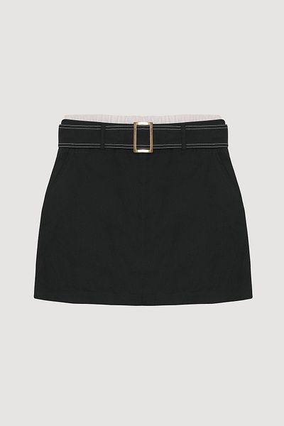 Quzu Navy Blue Mini Skirt with Belt Accessory