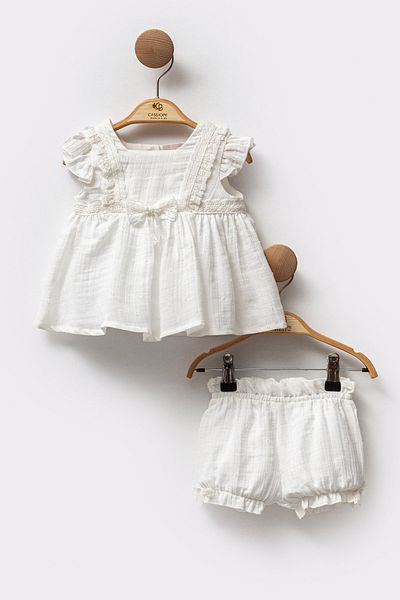 Cassiope Lacy Muslin Fabric 2-Piece Bottom Top Shorts Special Day Eid Baby Girl Suit
