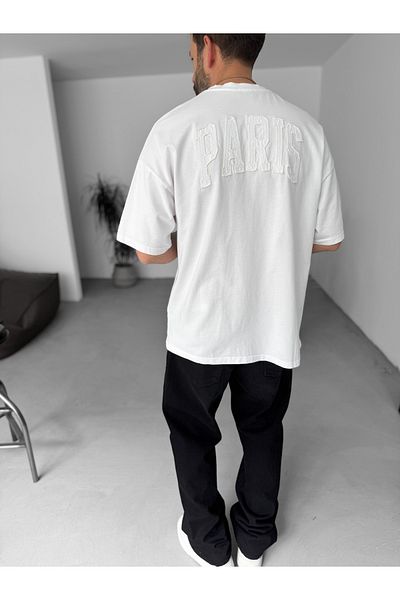 BYBASICMAN White Paris T-Shirt with Ripped Lettering Oversize Jj-16