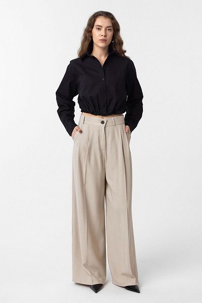 Antioch Beige Double Pleated Women's Trousers