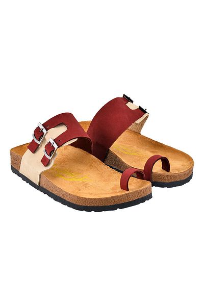 Moosefield Papuci de damă din piele naturală bej-rosu claret