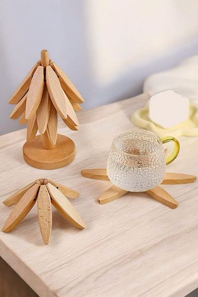 Qerhome Bamboo Practical Trivet, Folding Trivet with Stand