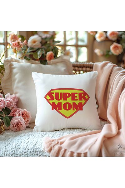 qoeuyl boutique Super Mom Mother's Day Printed Fiber Filled Gift Pillow