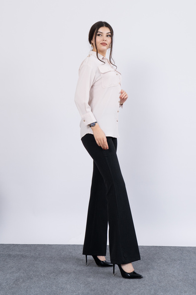 MissVina Shoulder Epaulet Detailed Long Sleeve Shirt 7996