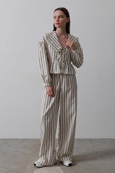 CEYDA GÜMÜŞ Βρεφικό Σετ με Γιακά και Δέσιμο Μπροστά - Φυσικό