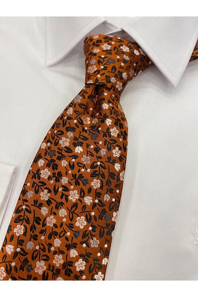 Cacharel Woven Fabric Patterned White Orange Tie