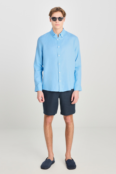 Lee %100 Keten Regular Fit Normal Kesim Mavi Gömlek