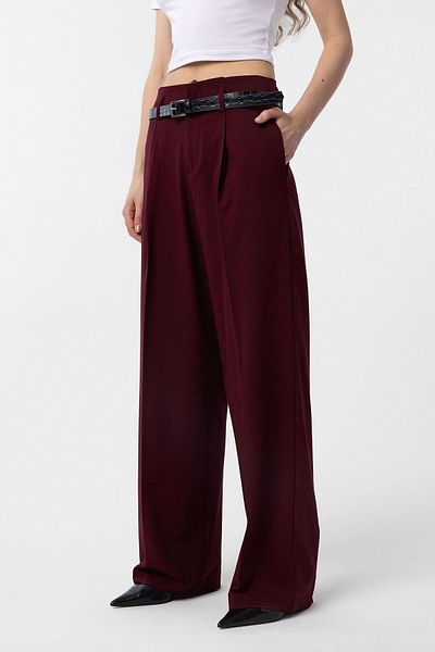 Antioch Burgundy High Waist Pleated Women's Trousers