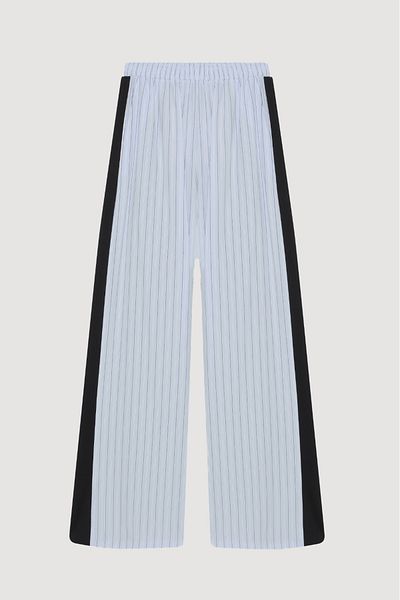 Quzu Navy Blue Striped Fabric Matchli Elastic Waist Trousers