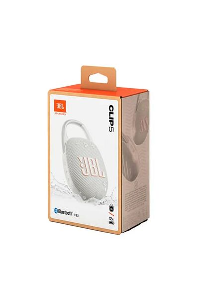 JBL Clip 5 Waterproof Bluetooth Speaker – 12 Hours Playtime, Ultra-Portable, White