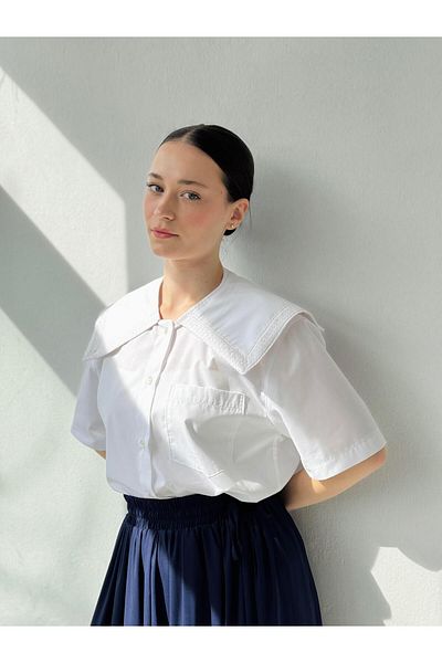 Retrobird Design Lace Baby Collar Shirt Snow White