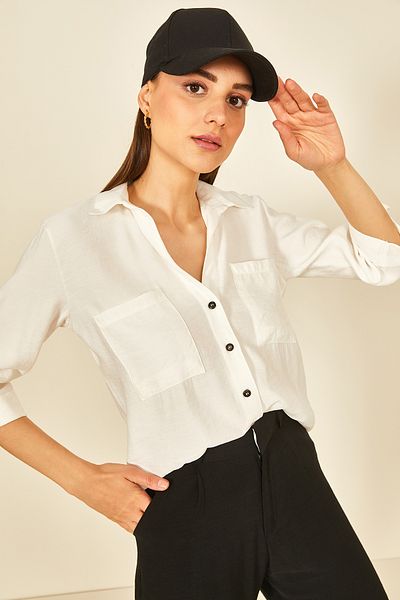EYYE Ecru V-Neck Women's Shirt