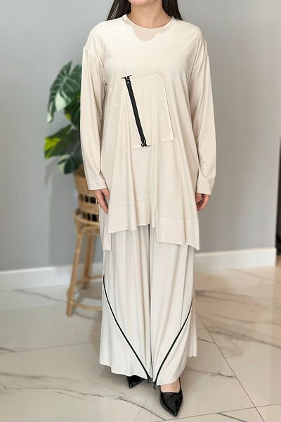 Ceremony Detailed Leg Zippered Trousers Bamboo Suit Latte 5933