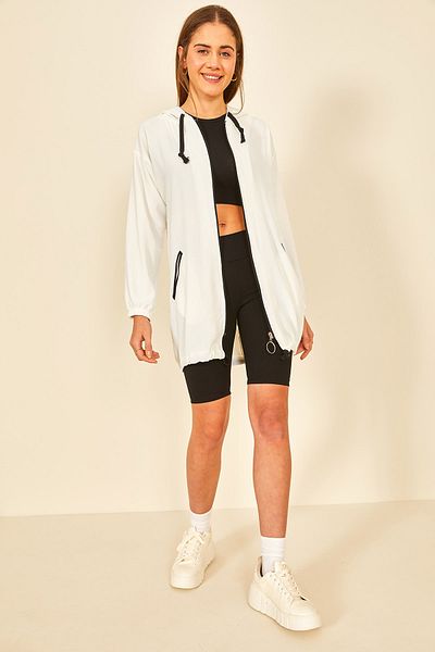 EYYE White Aerobin Fabric Zippered Women's Cardigan