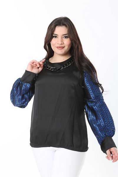 Şans Women's Large Size Saks Collar Accessory Crepe Blouse 65N38872