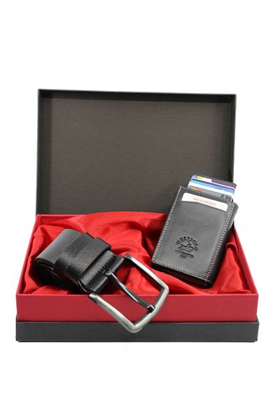 WEST POLO CÜZDAN West Polo Genuine Leather Belt and Mechanical Wallet Set