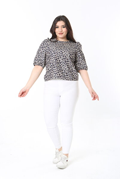 Şans Women's Large Size Leo Back Detailed Blouse 65N38876