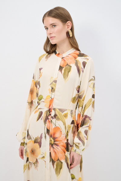 adL Önden Düğmeli Şifon Uzun Elbise