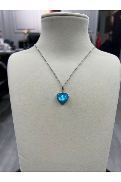 Store قلادة القلب الأزرق مع سلسلة فولاذية