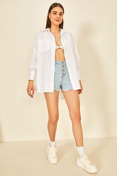 EYYE Cămașă oversize din poplin alb pentru femei