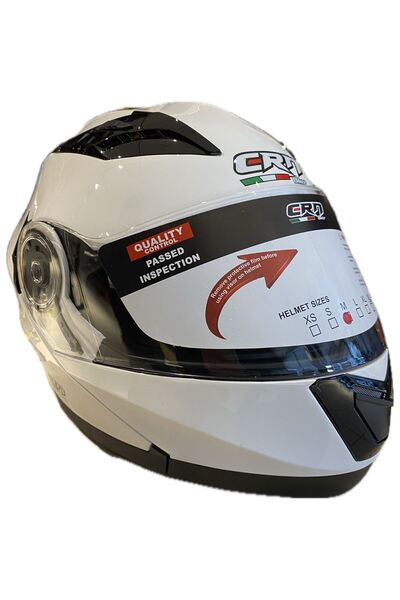 CRN BEYAZ KASK  ÇENE AÇILIR - TAM KASK VİZÖRLÜ VE İNTERCOM TAKMA YUVALI