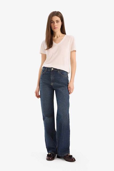 DeFacto Regular Fit V-Neck Ecru Women's T-Shirt W9204Az/Er105