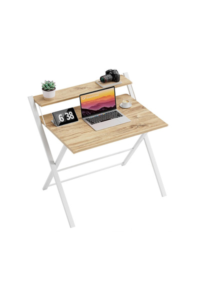 AYZ Metal Ayaklı Laptop Masası, Katlanır Çalışma Masası, Raflı Masa, Katlanır Laptop Sehpası