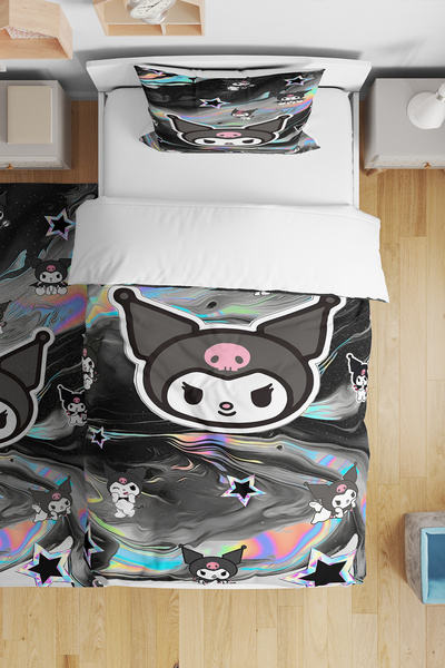 BelezaHome Black Gray Kuromi Themed Single Baby Kids Bedding Set