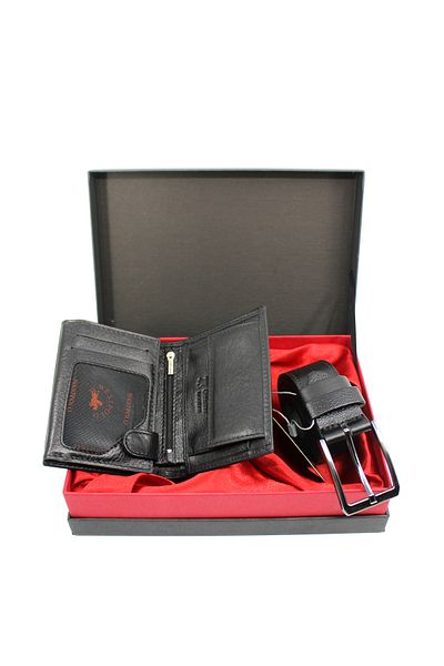 WEST POLO CÜZDAN West Polo Genuine Leather Belt and Vertical Wallet Set