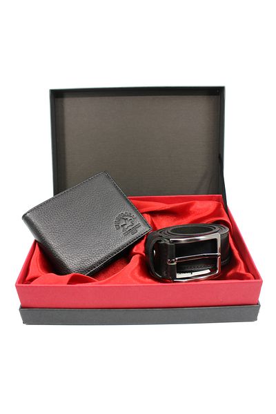 WEST POLO CÜZDAN West Polo Genuine Leather Belt and Horizontal Wallet Set