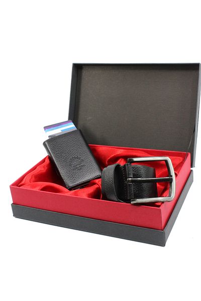 WEST POLO CÜZDAN West Polo Genuine Leather Belt and Mechanical Leather Wallet Set