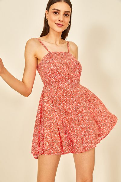 EYYE Cotton Viscose Strap Mini Dress with Colorful Shorts