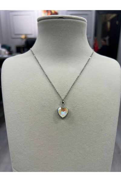 Store Sparkling Heart Necklace with Steel Chain