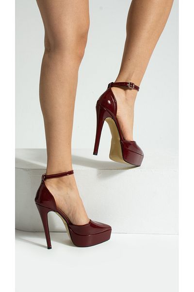Sibel Durmaz Eliza Burgundy Patent Leather Platform Sandals