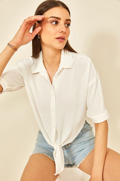 EYYE Ecru Tie Short Women's Shirt