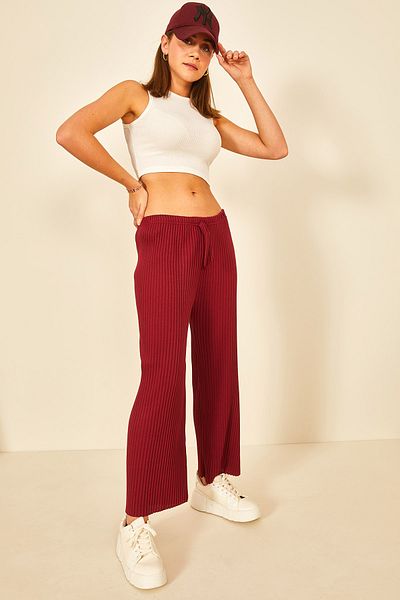 EYYE Burgundy Corded Relaxed Cut Women's Trousers