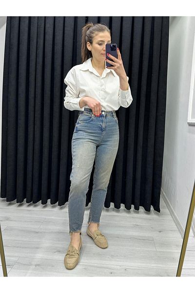 TUNAM BUTİK Copper Distressed Denim Pants
