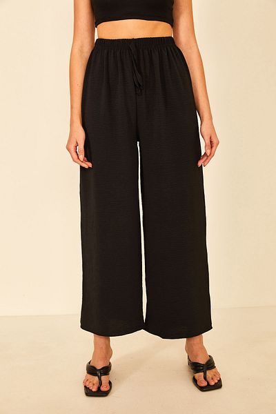 EYYE Black Aerobin Fabric Relaxed Cut Women's Trousers