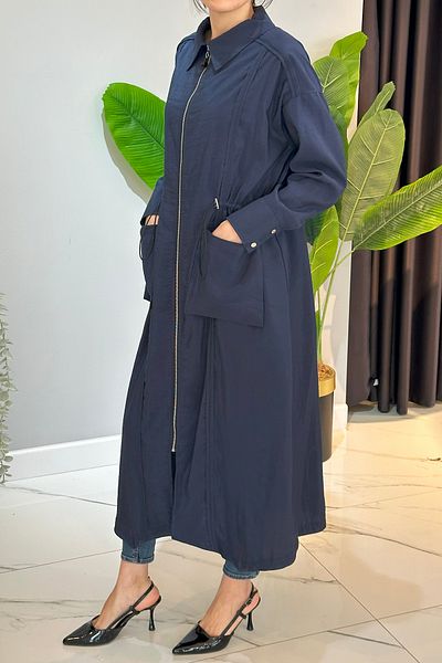 Ceremony Front Zippered Jacket with Drawstring Pocket at the Waist 5878 Navy Blue