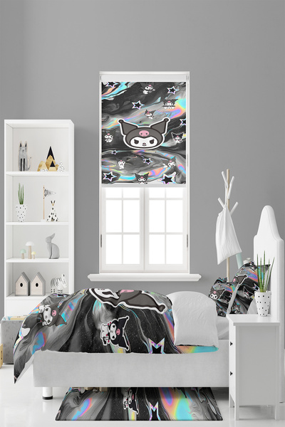 BelezaHome Black Gray Kuromi Themed Single Baby Kids Bedding Set