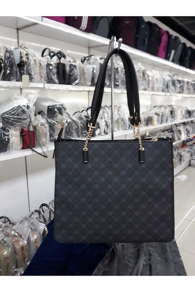 Armine Zippered Modern Shoulder Bag Black Dotted Bag