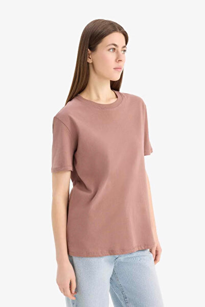 DeFacto Γυναικείο μπλουζάκι Regular Fit Crew Neck Basic καφέ W9584AZ/BN552