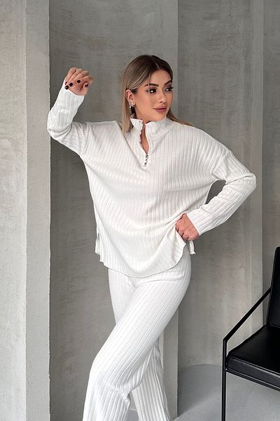 EYYE White Zipper Detailed Thin Ribbon Women's Double Suit